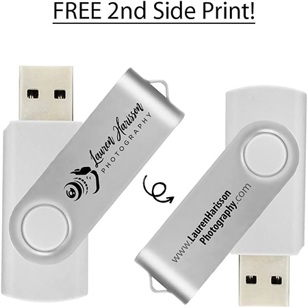 2GB Custom USB Flash Drives Personalized with Your Logo - forPromotional Use -Swivel _White BodySilver Clip -20 Pack  Electronics