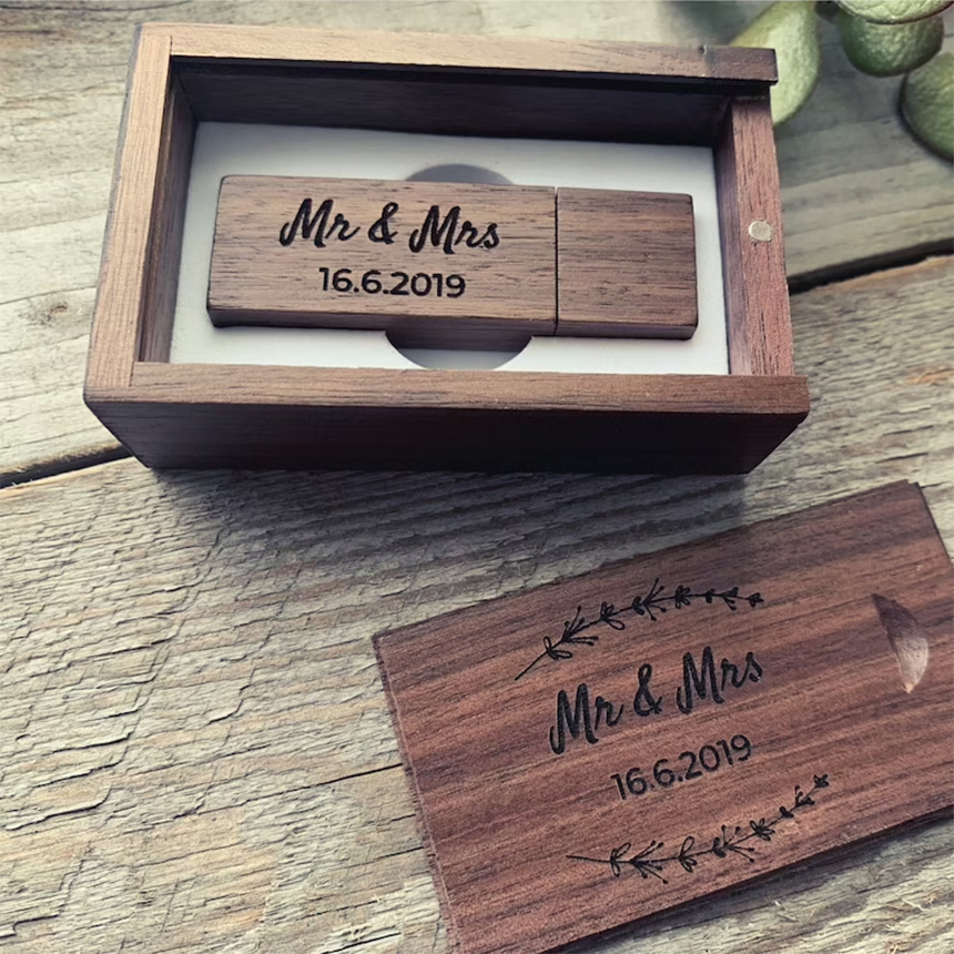 Personalised Wooden Wood USB Flash Drive With Box Walnut Maple Wedding Anniversary Photography Logo Gift 8GB 16GB 32GB 64GB